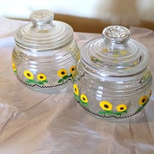 Vintage Sunflower Glass Kitchen Jars
